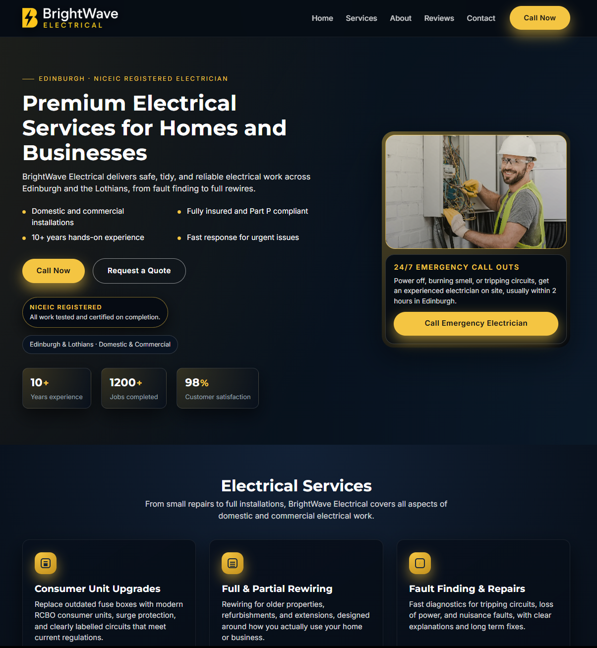 BrightWave Electrical - Modern, Trust Focused Electrician Website